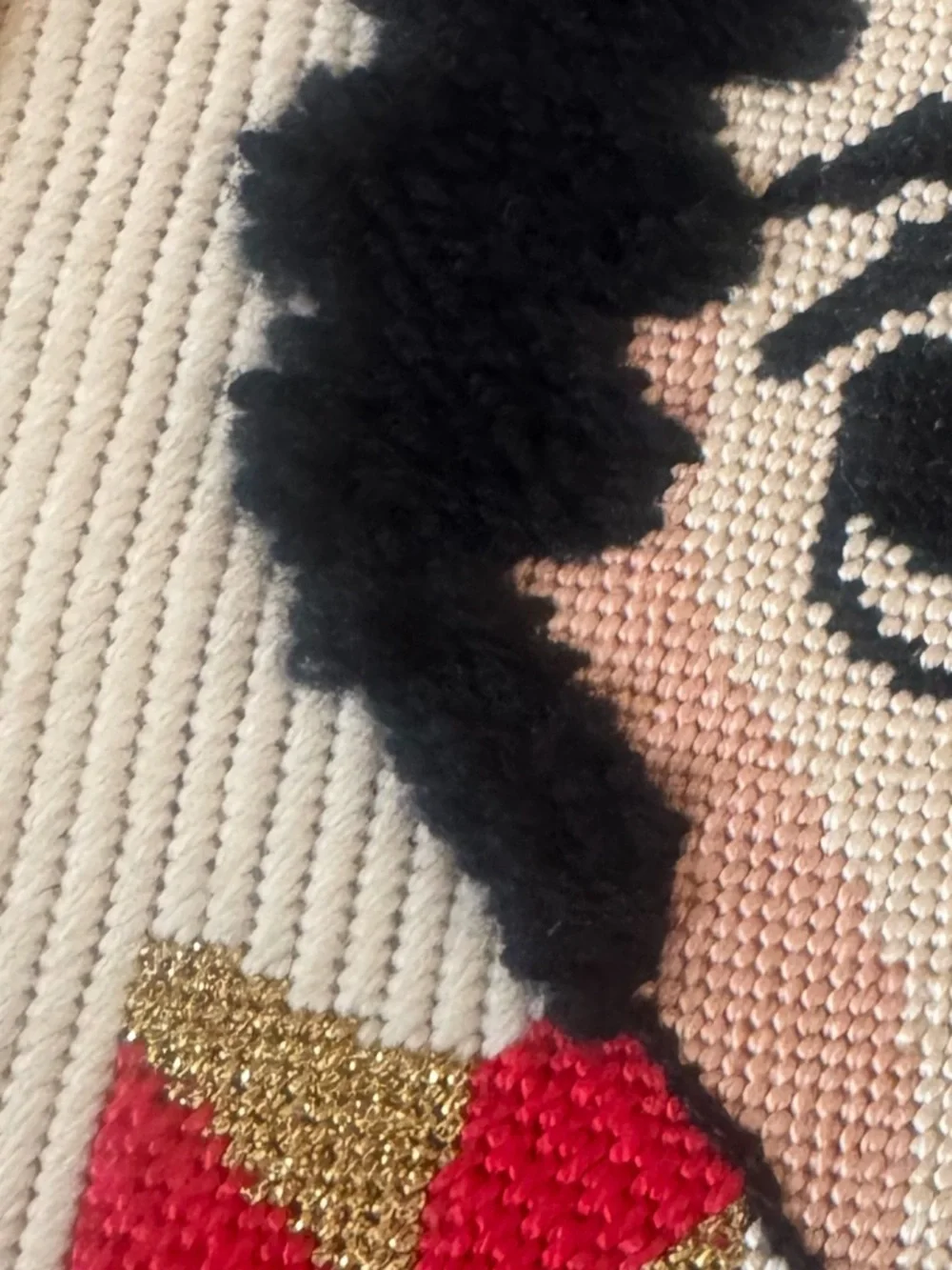 Vintage Charlie Chaplin Needlepoint Framed Art Textured Yarn Gold‎ Red Blue
